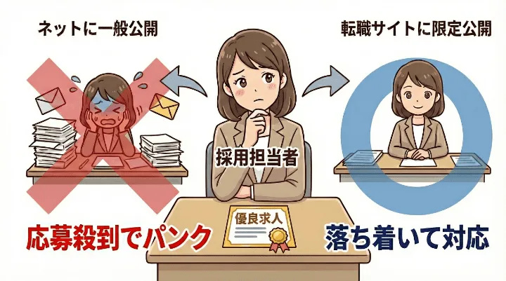 求人の一般公開と転職サイト限定公開を比較したイラスト