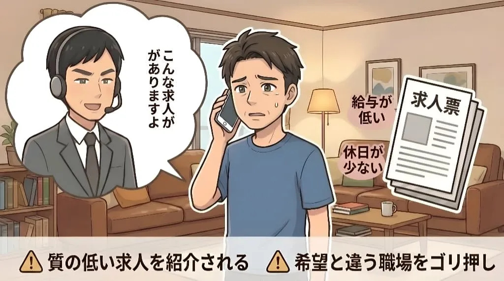 希望と違う求人を強く勧める担当者のイラスト