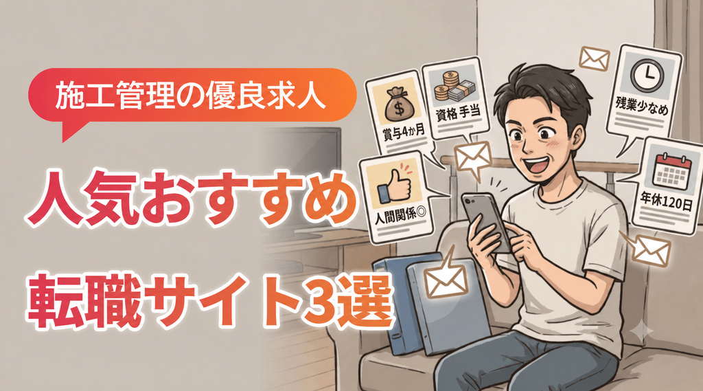 施工管理の優良求人を扱うおすすめ転職サイト3選のイラスト