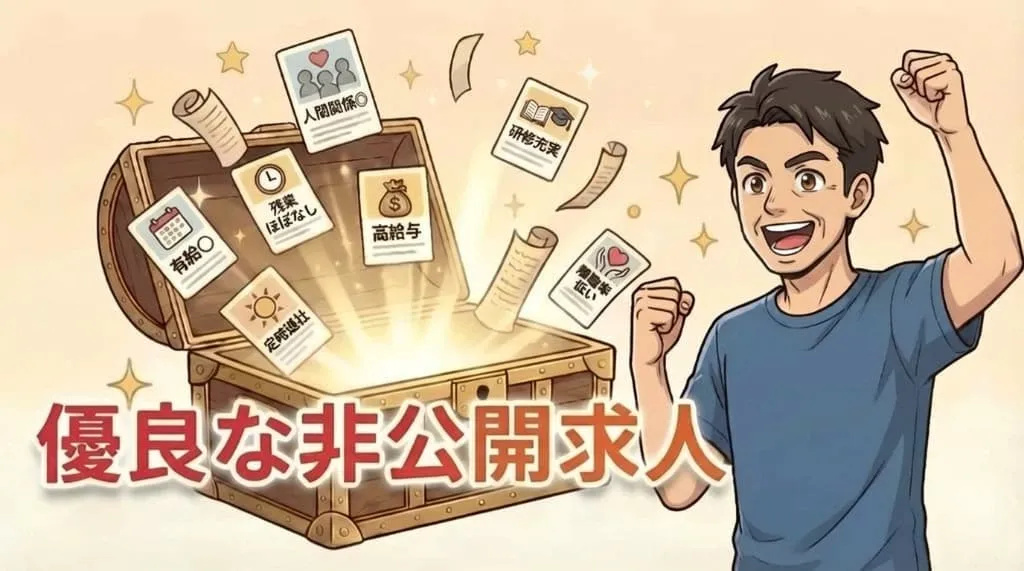 優良な非公開求人を宝箱で表したイラスト